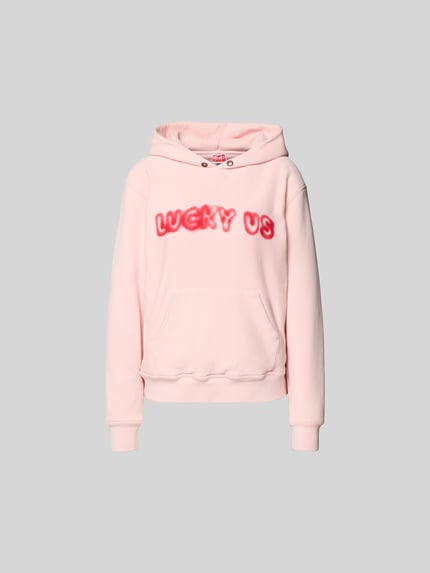 Produktfoto, Oversized Hoodie aus reiner Baumwolle von Kenzo in Rosa mit Statement-Print, Känguru-Tasche, elastischen Abschlüssen, Damenmode