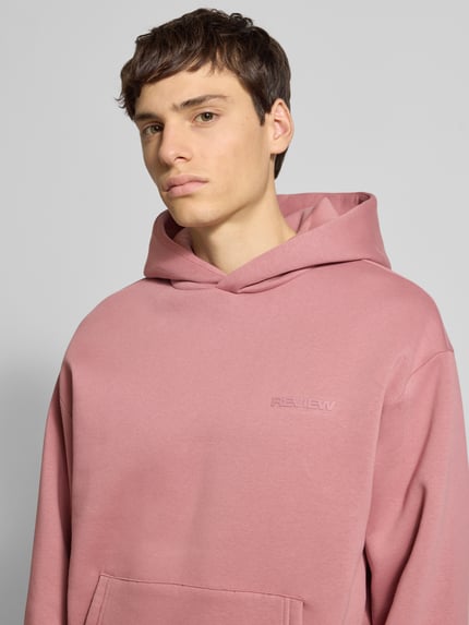 REVIEW Hoodie met labelprint Oudroze - 3