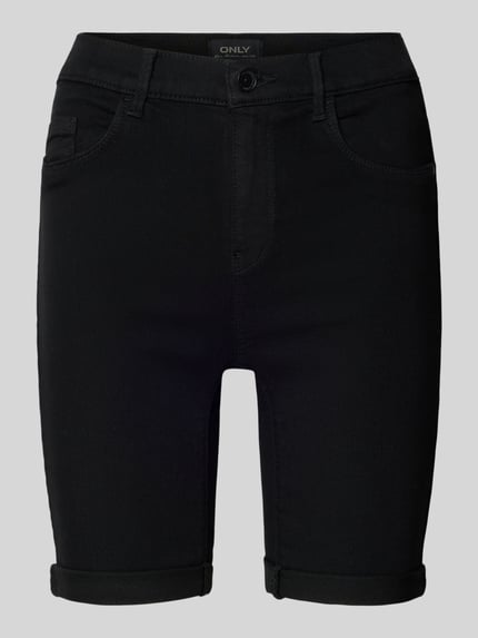 Productfoto, Slim Fit Jeansshorts met vaste omslag model 'RAIN' van Only, zwarte denim, 5-pocket-design, viscosemix materiaal