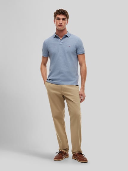 Tommy Hilfiger Regular Fit Poloshirt aus Baumwoll-Mix Hellblau Melange 1