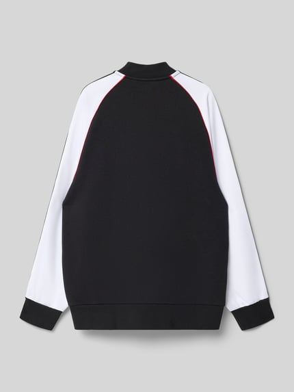 Produktfoto, Regular Fit Sweatjacke mit Logo-Stitching von adidas Originals in Schwarz, Weiß, Rot, Baumwoll-Mix, Baseball-Kragen, Rückansicht