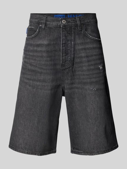 HUGO Blue Baggy fit jeansbermuda in destroyed-look, model 'MASON' Zwart - 2