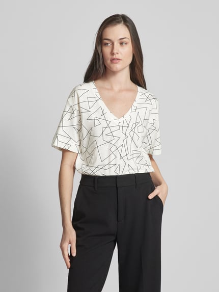 Esprit T-shirt met grafisch motief en V-hals Offwhite - 4