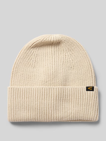 Produktfoto, Beanie mit breitem Umschlag und Label-Detail van camel active, katoen-kasjmiermix, beige gebreide stof, klassieke vorm