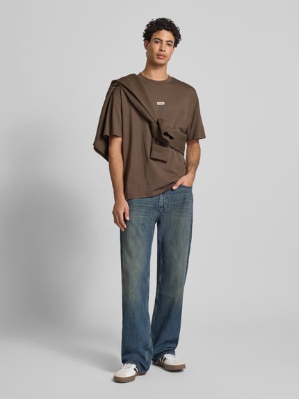 HUGO Blue T-shirt o kroju oversized z czystej bawełny model ‘NALONO’ Ciemnobrązowy 1