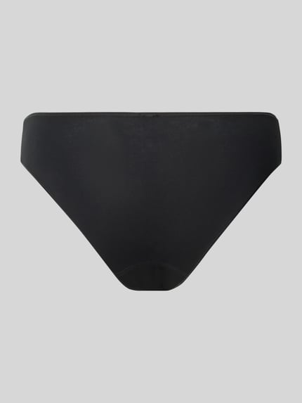 Produktfoto, schwarzer Slip aus Baumwoll-Mix Modell 'Rio' von SKINY, körpernahe Passform, elastischer Bund, glatte Textur, Label-Detail