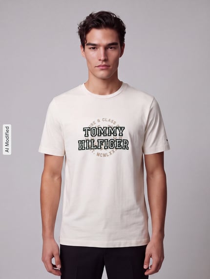 Tommy Hilfiger Regular Fit T-Shirt aus reiner Baumwolle Offwhite 4