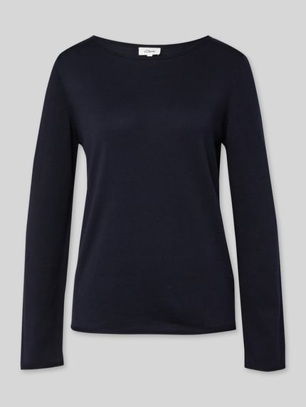 Produktfoto, dunkelblauer Regular Fit Pullover aus Baumwoll-Viskose-Mix von s.Oliver RED LABEL mit glatter Oberfläche und schlichten Linien