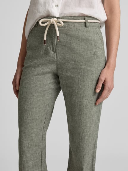 Christian Berg Woman Stoffhose aus Leinen-Baumwoll-Mix mit Bindegürtel Khaki Melange 3