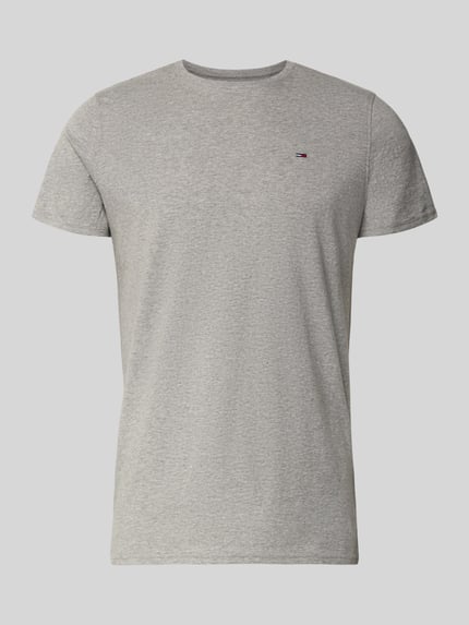 Produktfoto, T-Shirt in Melange-Optik von Tommy Jeans in Grau, reine Baumwolle, gerader Schnitt, Rundhalsausschnitt, Logo-Stitching