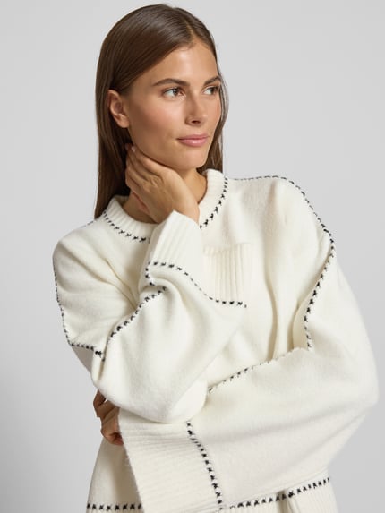 Neo Noir Relaxed Fit gebreide trui met wol-aandeel model 'Roeme' Offwhite - 3