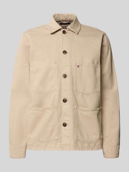 Produktfoto, Regular Fit Hemdjacke aus reiner Baumwolle von Tommy Hilfiger, Optik: Unifarben, Stückfärbung, Rigid Denim, Logo-Stitching, aufgesetzte Brusttasche und Eingrifftaschen