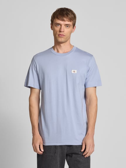 Calvin Klein Jeans T-shirt met labelstitching en ronde hals Lichtblauw gemêleerd - 4