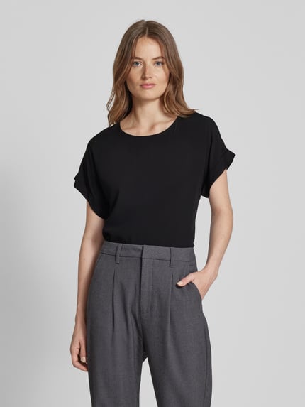 Montego Blouseshirt van viscose met ronde hals Zwart - 4