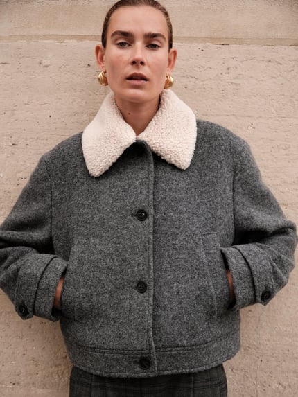 Style Icon Collection Fliegerjacke mit abnehmbarem Teddykragen–curated by Vera van Erp Mittelgrau Melange 6