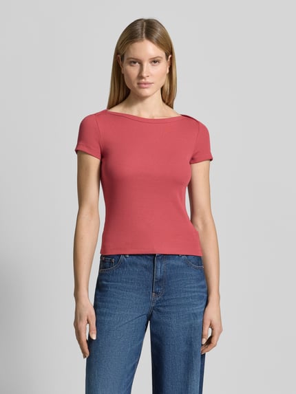 Jake*s Casual T-shirt met boothals Donkerrood - 4