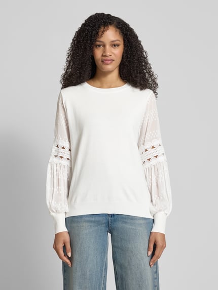Apricot Sweter z dzianiny z wiskozy z półprzezroczystymi rękawami Złamany biały 4