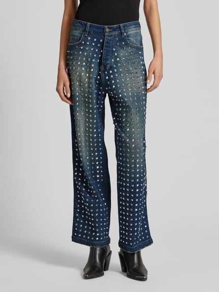 The Kooples Jeansy o kroju straight fit z zapięciem na guzik Jeansowy niebieski 4