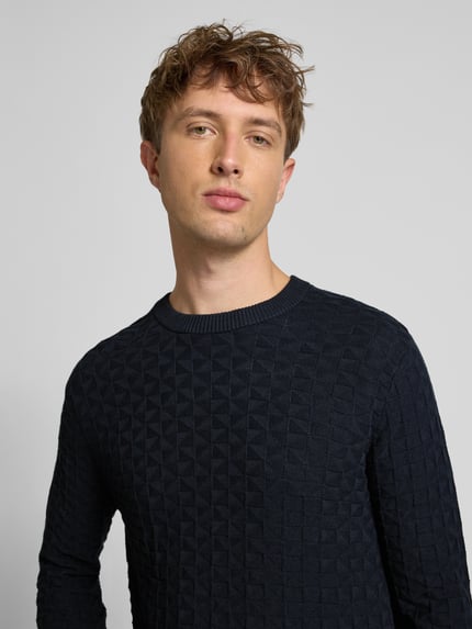 ONLY & SONS Regular Fit Strickpullover mit Strukturmuster Modell 'KALLE' Dunkelblau 3