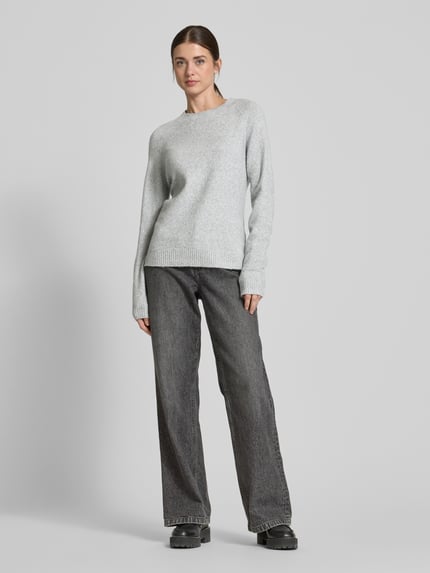 VERO MODA Regular Fit Strickpullover mit Crew Neck Modell 'DOFFY' Hellgrau Melange 1