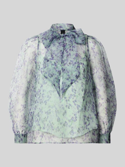 Productfoto, Regular Fit strikblouse uit zuiver zijde met all-over look en semi-transparant, ruglengte maat 36: 63 cm, mouwlengte: 61 cm, Regular Fit strikblouse uit zuiver zijde van Marc Cain