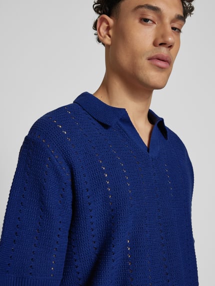 JACK & JONES Relaxed Fit Poloshirt mit Lochmuster Modell 'PAROS' Dunkelblau 3