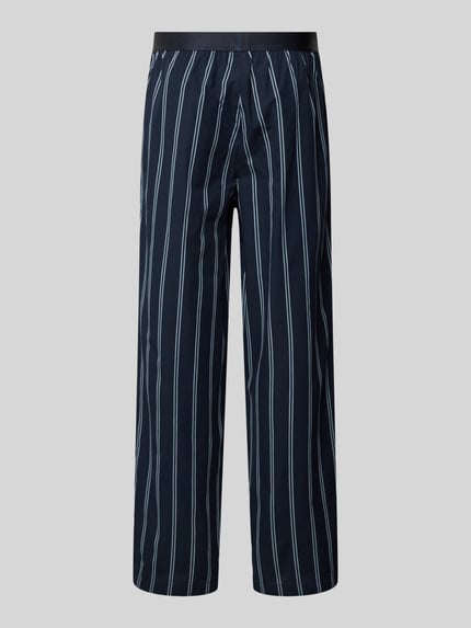 Produktfoto, Regular Fit Pyjama-Hose aus reiner Baumwolle Modell 'EASY PANTS' von BOSS, dwukolorowe paski, label patch, popelina, elastyczny pasek z logo, boczne kieszenie