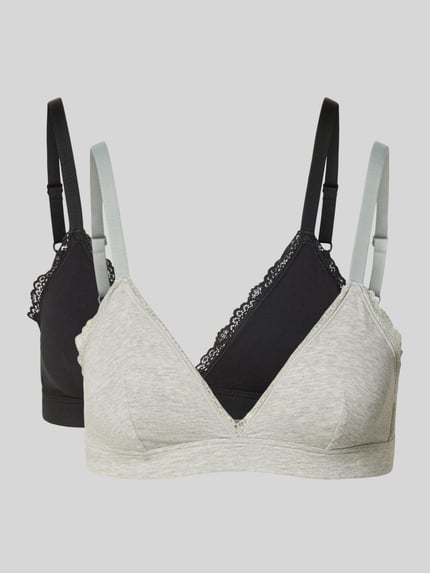 Produktfoto, szary oraz czarny biustonosz typu bralette z mieszanki bawełny, koronkowe wykończenia, zestaw 2 szt., model 'MC Lace Triangle' od Calvin Klein Underwear