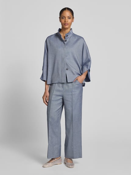 MORE Broek van viscosemix met persplooien Jeansblauw - 1