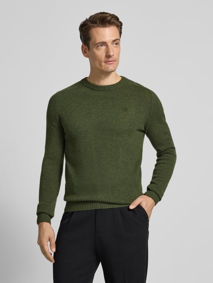 MCNEAL Regular Fit Strickpullover aus reiner Wolle Dunkelgruen Melange 4