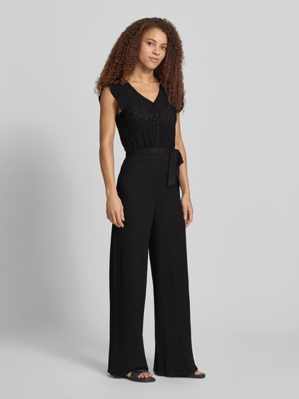 ONLY regular fit jumpsuit met ajourwerk model 'LELISA' Black - 1