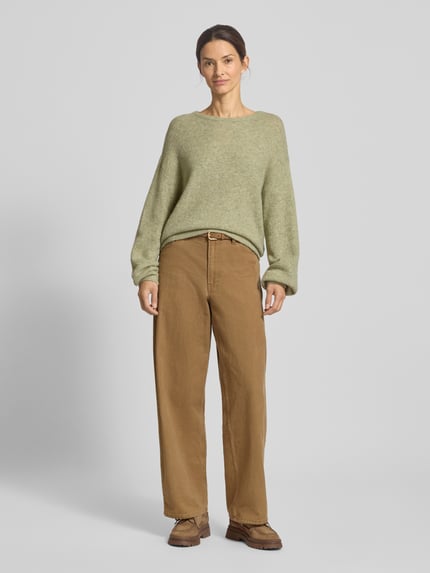 OPUS Sweter z dzianiny o kroju relaxed fit z dodatkiem moheru i wełny model „Pemine” Miętowy 1