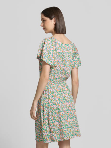 ICHI mini-jurk van viscosemix met florale all-over print model 'Aya' Lichtblauw - 5
