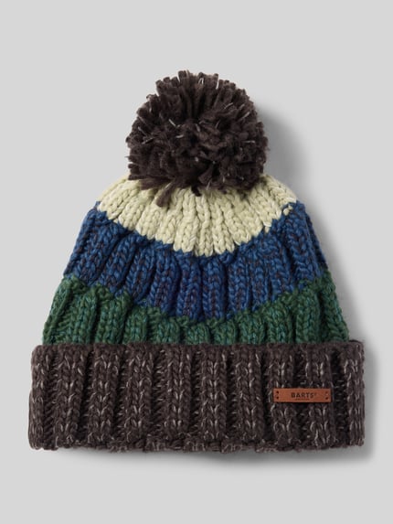 Produktfoto, Mütze mit Bommel Modell 'WILHELM BEANIE' von Barts in mehrfarbiger Strickoptik mit Melange, Zopfmuster, Label Patch und Effektgarn.