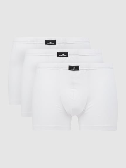 Produktfoto, Boxershorts mit Label-Detail im 3er-Pack von Götzburg Wäsche in Weiß, körpernaher Schnitt, elastischer Bund, Baumwoll-Elasthan-Mix