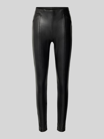 ONLY Spodnie o kroju slim fit z imitacji skóry z elastycznym pasem model ‘JESSIE’ Czarny 1