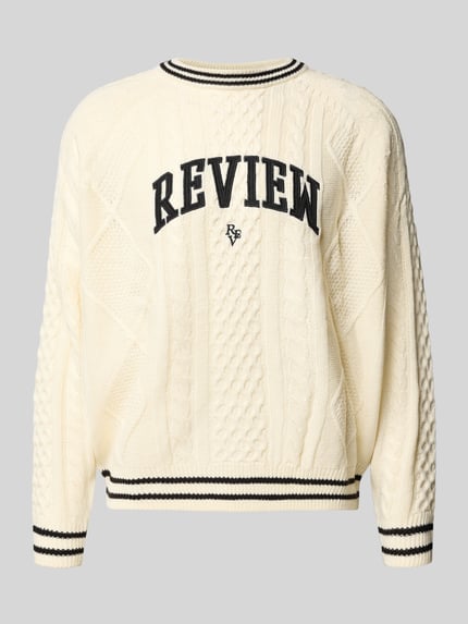 REVIEW Strickpullover mit Label-Stitching Ecru 2