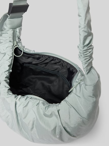 Produktfoto, Umhängetasche mit verstellbarem Schulterriemen von Damen, unifarbene Optik, Reißverschluss, Netzfächer und elastische Raffung