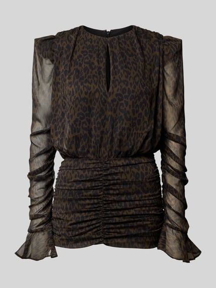 Produktfoto, Minikleid mit all-over dierenprint von ROTATE, slim fit, plooien, druppelvormige hals, met lange mouwen, totale lengte maat 36: 88 cm, borstwijdte maat 36: 41 cm, mouwlengte maat 36: 69 cm