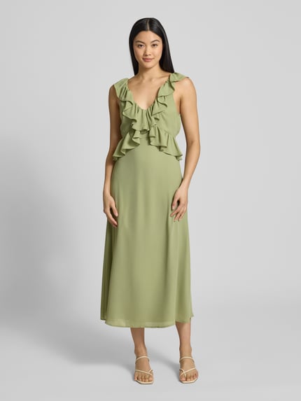 VILA Midikleid mit Volants Modell 'ELKE' Schilf 4