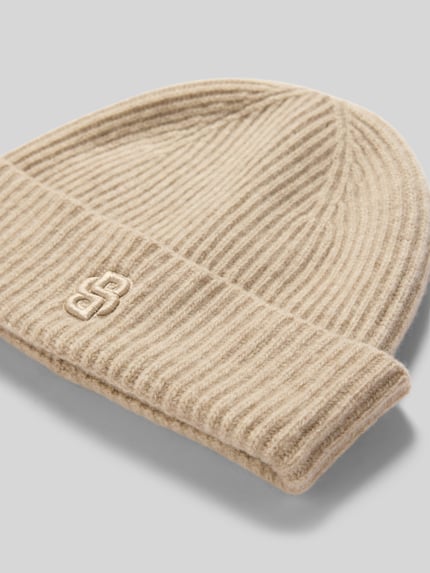 Productfoto, Mütze aus Wolle Kaschmir mit Logo-Applikation van BOSS in uni beige ribbelstructuur, logo-applicatie, ribbrei-structuur