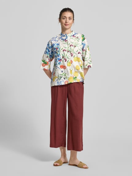 Emily Van den Bergh Bluse mit Maokragen und 3/4-Arm Offwhite 1