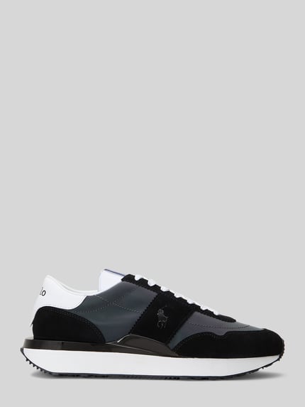 Productfoto, Low Top Sneaker mit Veloursleder van Polo Ralph Lauren, two tone look, afgeronde neus, vlakke hak, logo-stiksel, suède en mesh, leren materiaal, gestructureerde zool, vetersluiting.