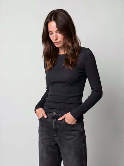 Marc O'Polo DENIM Langarmshirt mit Rollsaum-Details Black 4