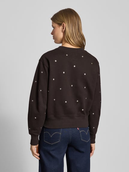 Vrouwenmodel draagt zwart Sweatshirt met geribde boorden van G-Star Raw, katoen, losse pasvorm, rugaanzicht, detailfoto.