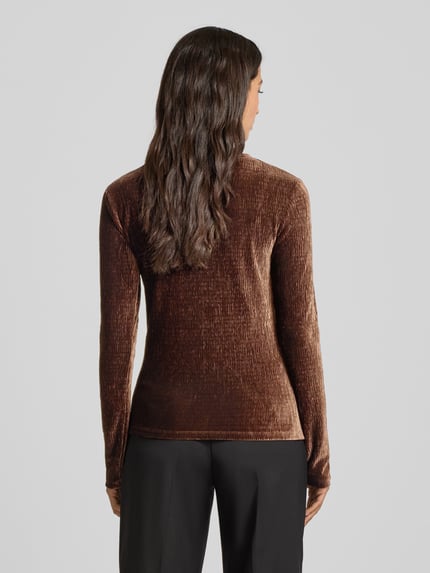 Jake*s Collection Longsleeve in Crinkle-Optik Dunkelbraun 5