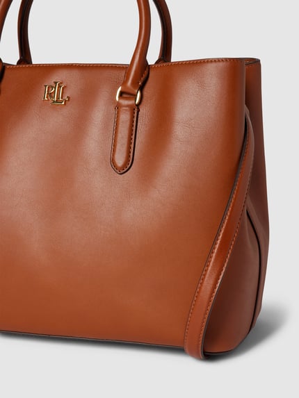 Lauren Ralph Lauren Satchel bag van leer met labelapplicatie, model 'MARCY' Cognac - 3