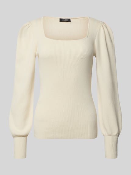 Produktfoto, Strickpullover mit Puffärmeln Modell 'DIEKA' van Lauren Ralph Lauren, dames, katoenmix met modal, slim fit, riblook, vierkante hals