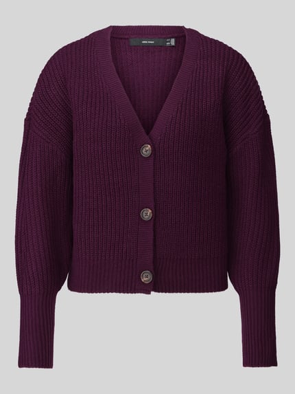 VERO MODA Oversized gebreid jack met v-hals model 'LEA' Donkerrood - 2
