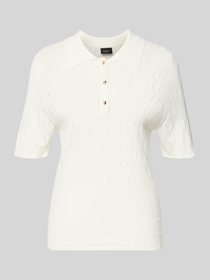 Produktfoto, Regular Fit Poloshirt aus Viskose-Mix von s.Oliver BLACK LABEL, effen kleuren, ajourpatroon, polokraag, knoopsluiting, korte mouw, fijngebreid, viscosemix